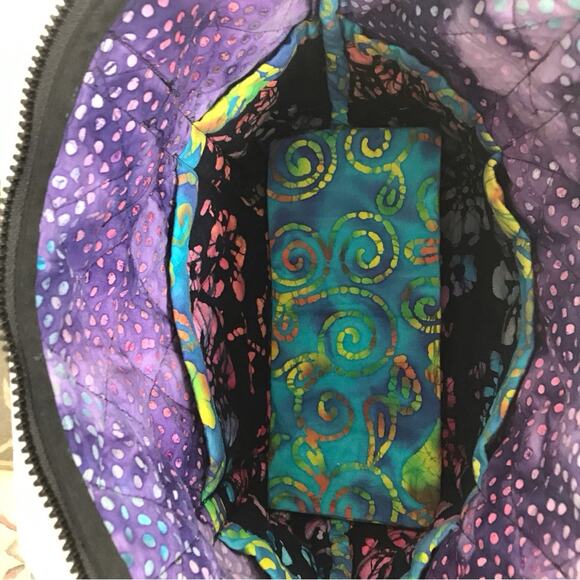 Handcrafted Artisan Tote Boho Bag Black Pink Blue Batik Floral Hippie Purse - Picture 3 of 6